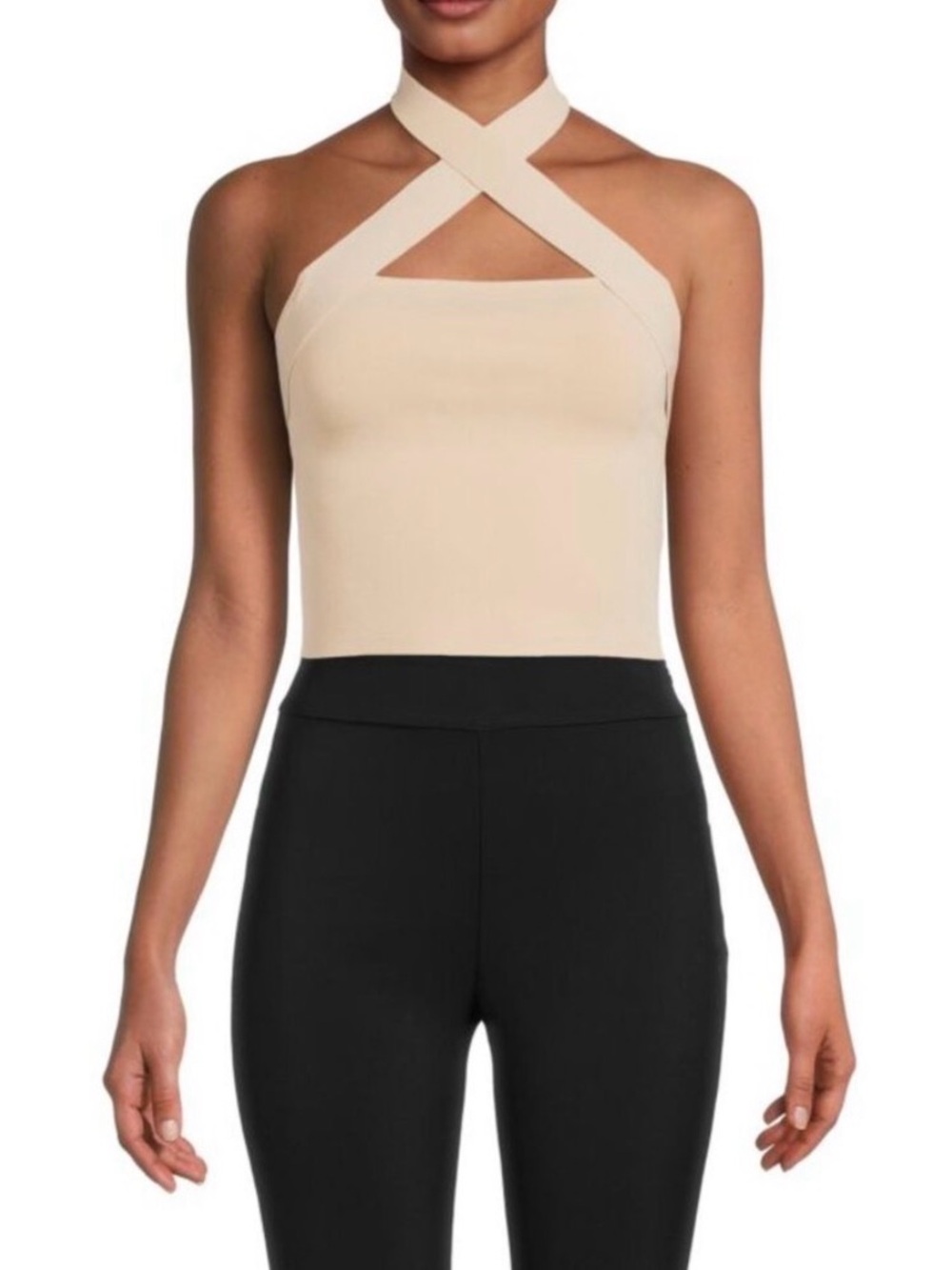 Alice + Olivia Tomiko Convertible Cross-Strap Cream Halter Knit